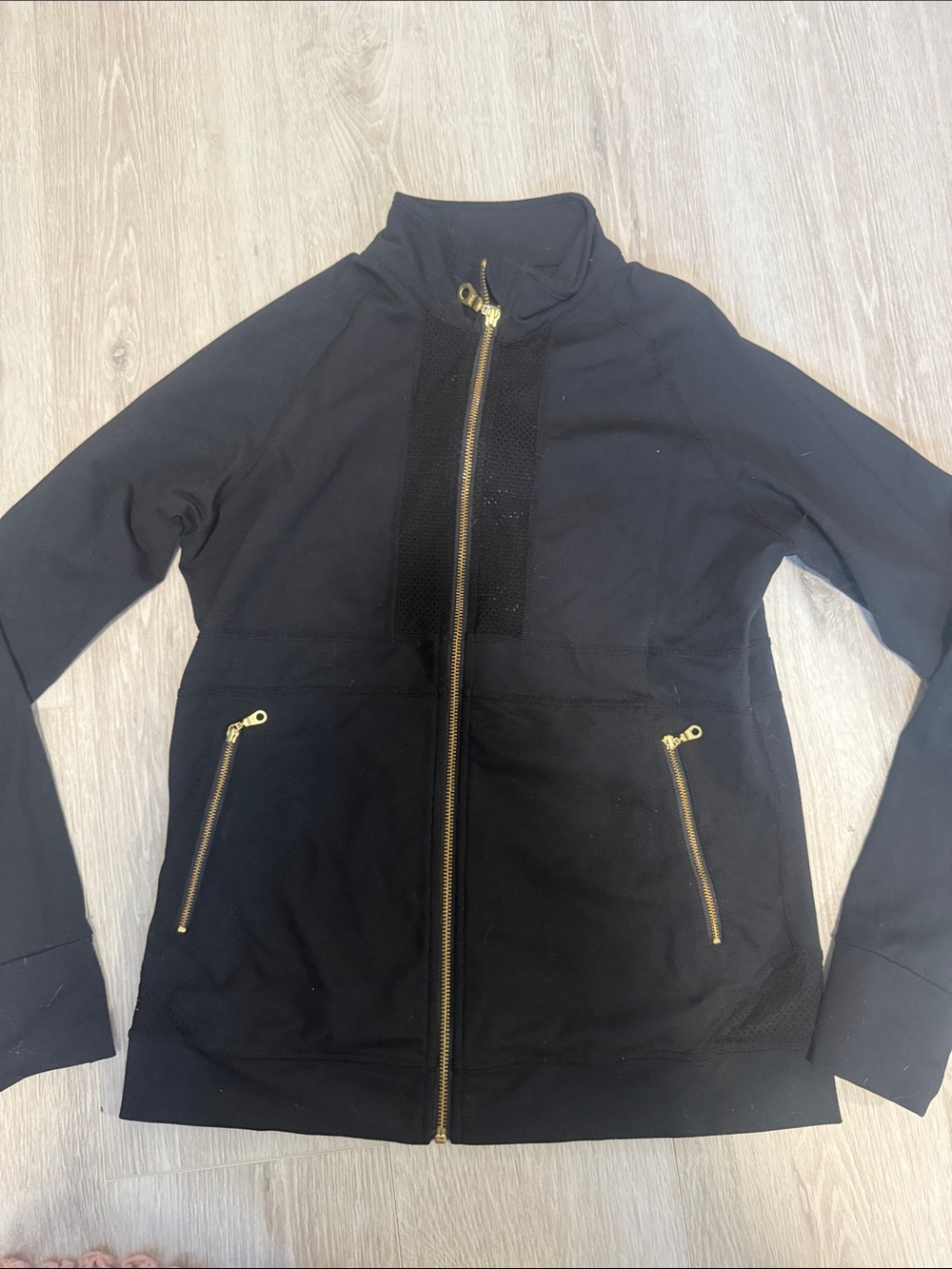 ZYIA Women’s Black Bomber Jacket with Gold Zippers